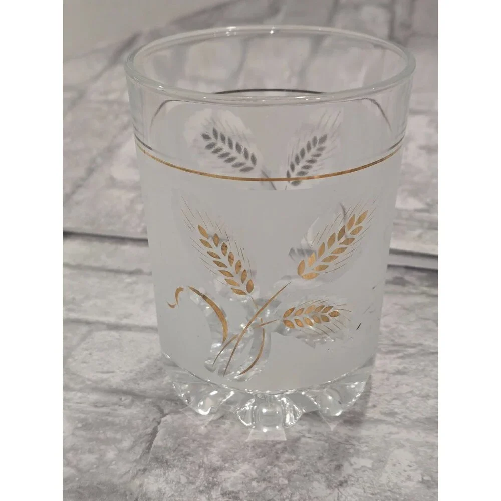 Vintage DeValbor Italian Covetro Frosted Gold Leaf Rock Glasses, Tumbler Ice Buc